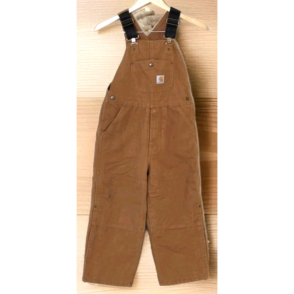 Carhartt Youth Bib Overalls Size 8 Brown Duck Canvas WorkWear Farm Double Knee